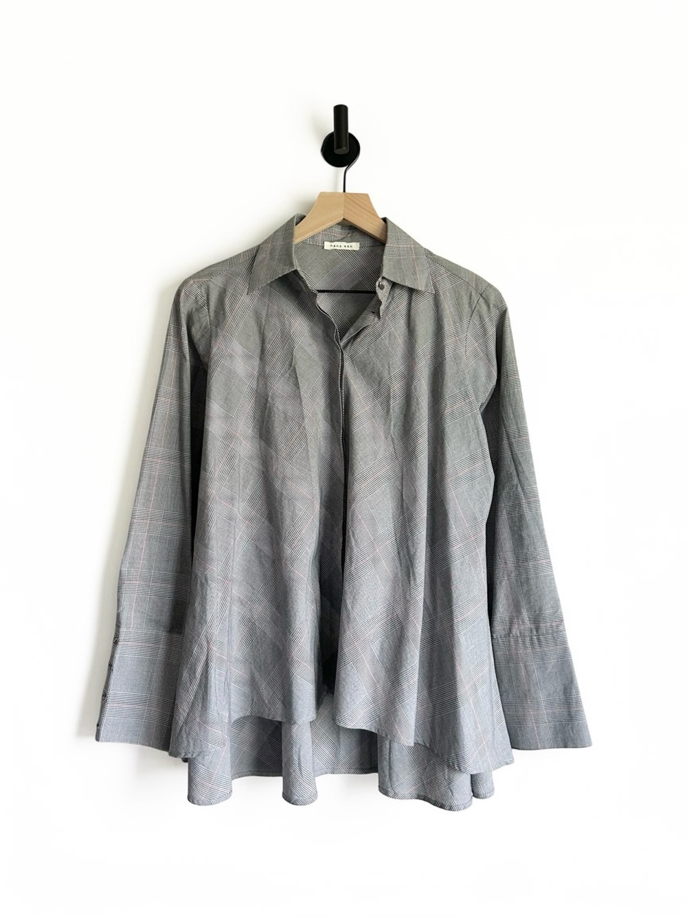 Hana San Grey Plaid Swing Button Down Tunic Shirt Womens 36 US 6